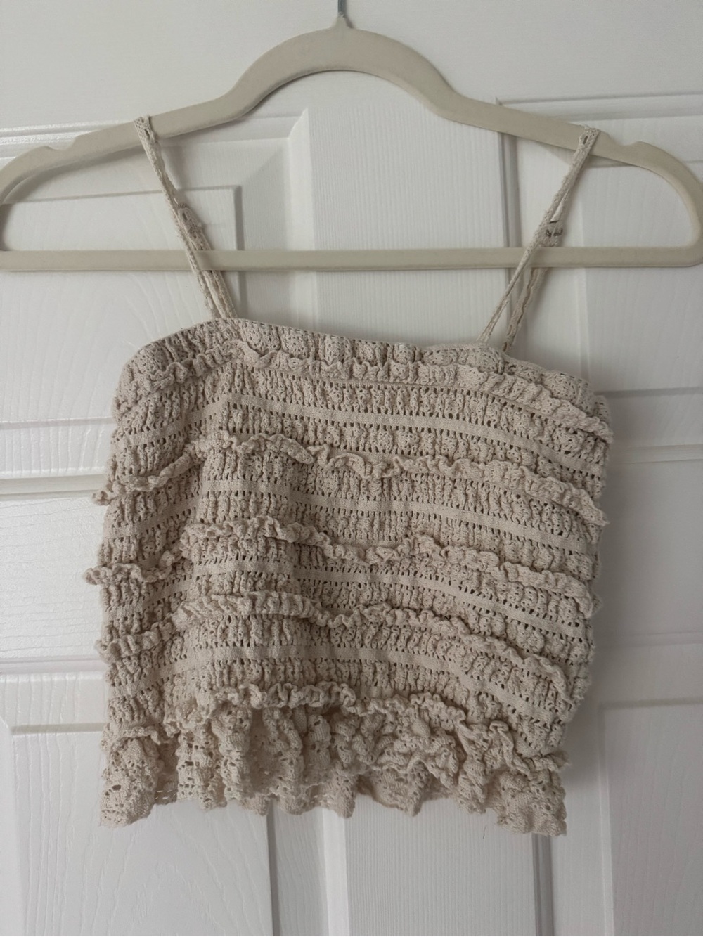 Surf Gypsy Crochet Ruffle Cami in Light Beige